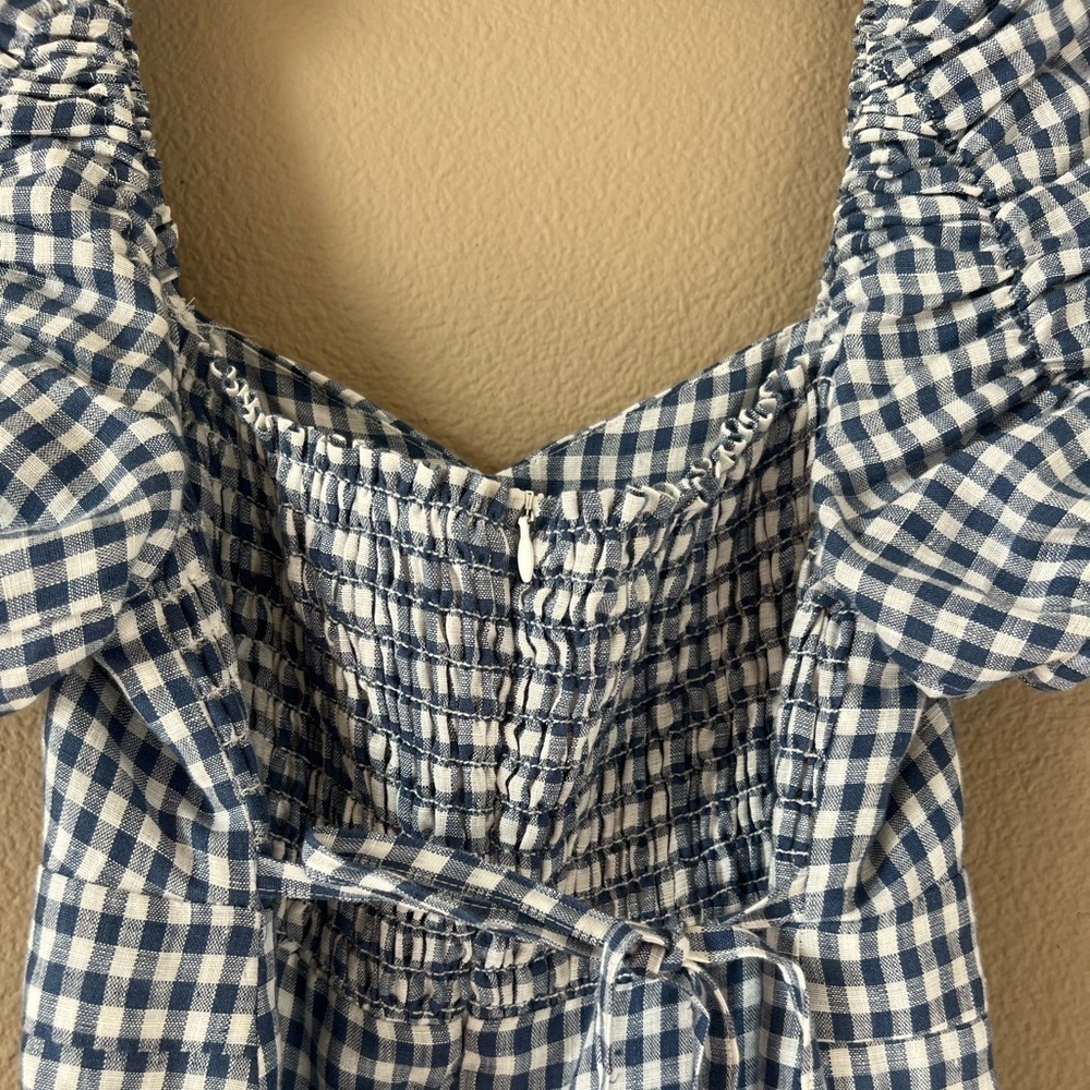 Emerson Fry 100% Linen Gingham Gathered Sleeve Dress - Picture 11 of 14